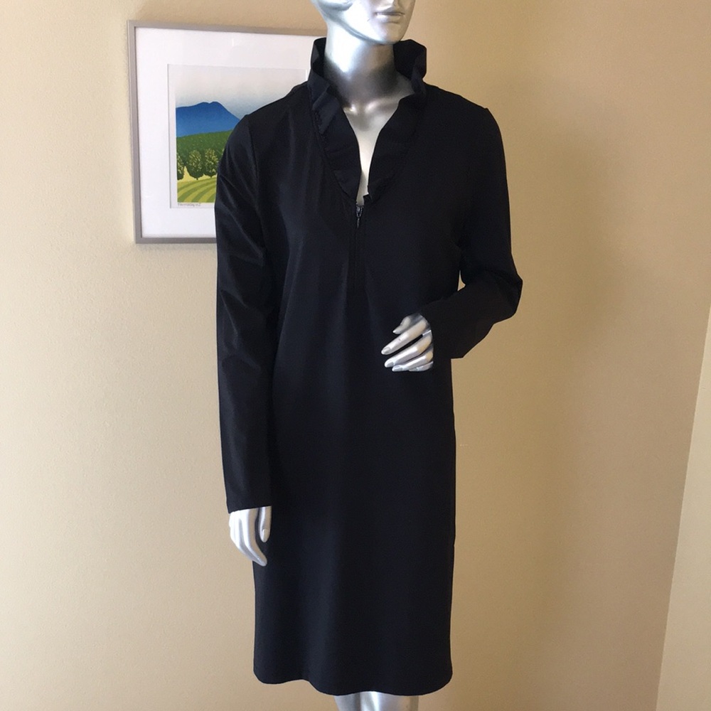G LIFESTYLE | Solid Black Long Sleeve Ruffle Portrait Collar Sleeveless Dress